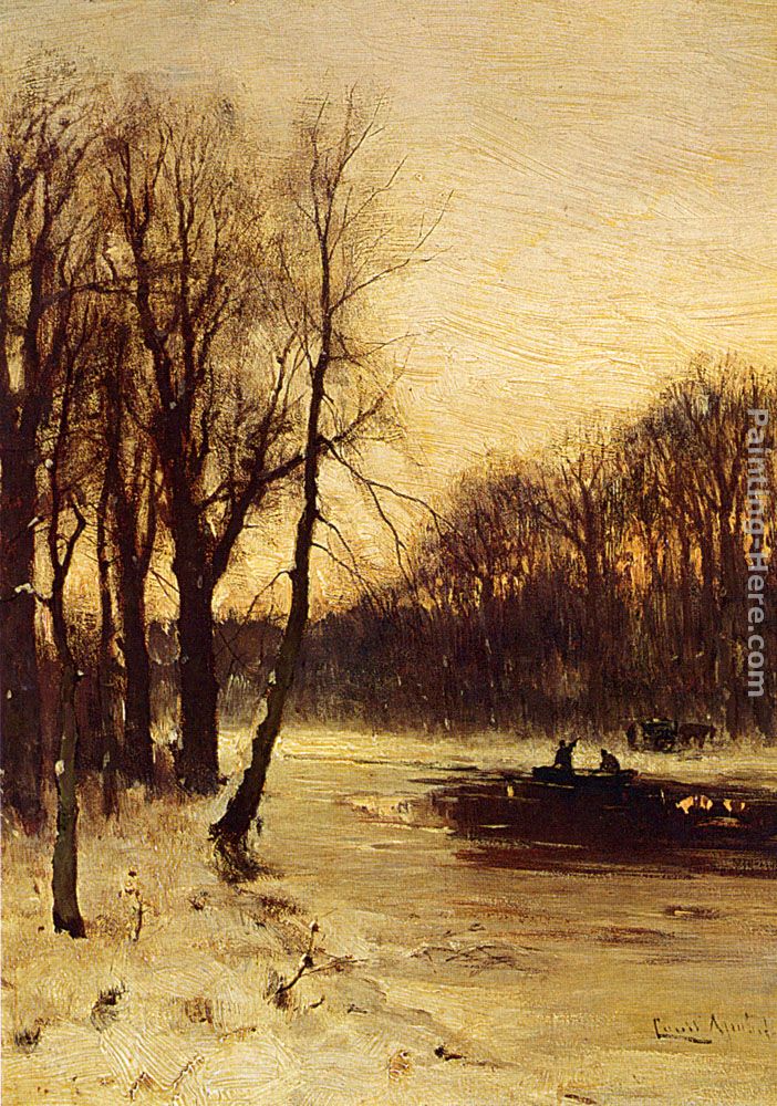 Figures In A Winter Landscape At Dusk painting - Louis Apol Figures In A Winter Landscape At Dusk art painting